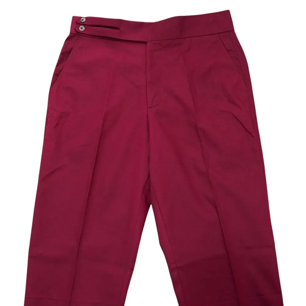 Mens 32 Gurkha Pants Burgundy Red Cotton High Waist Flat Front Straight Trousers